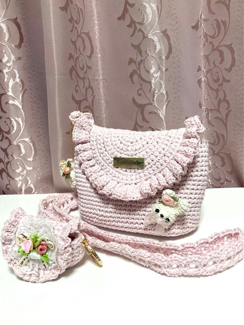 ♥️手編み♥️フリルショルダーポーチバッグ♥️ ミニミニフリルポーチ♥️