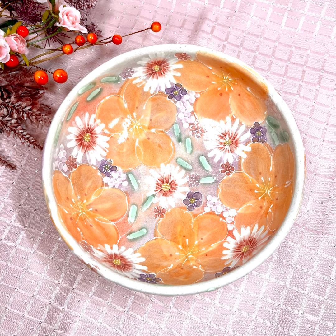 瀬戸焼 工房 ゆずりは 預け鉢 花柄 色絵 盛鉢 大鉢 サービスボウル