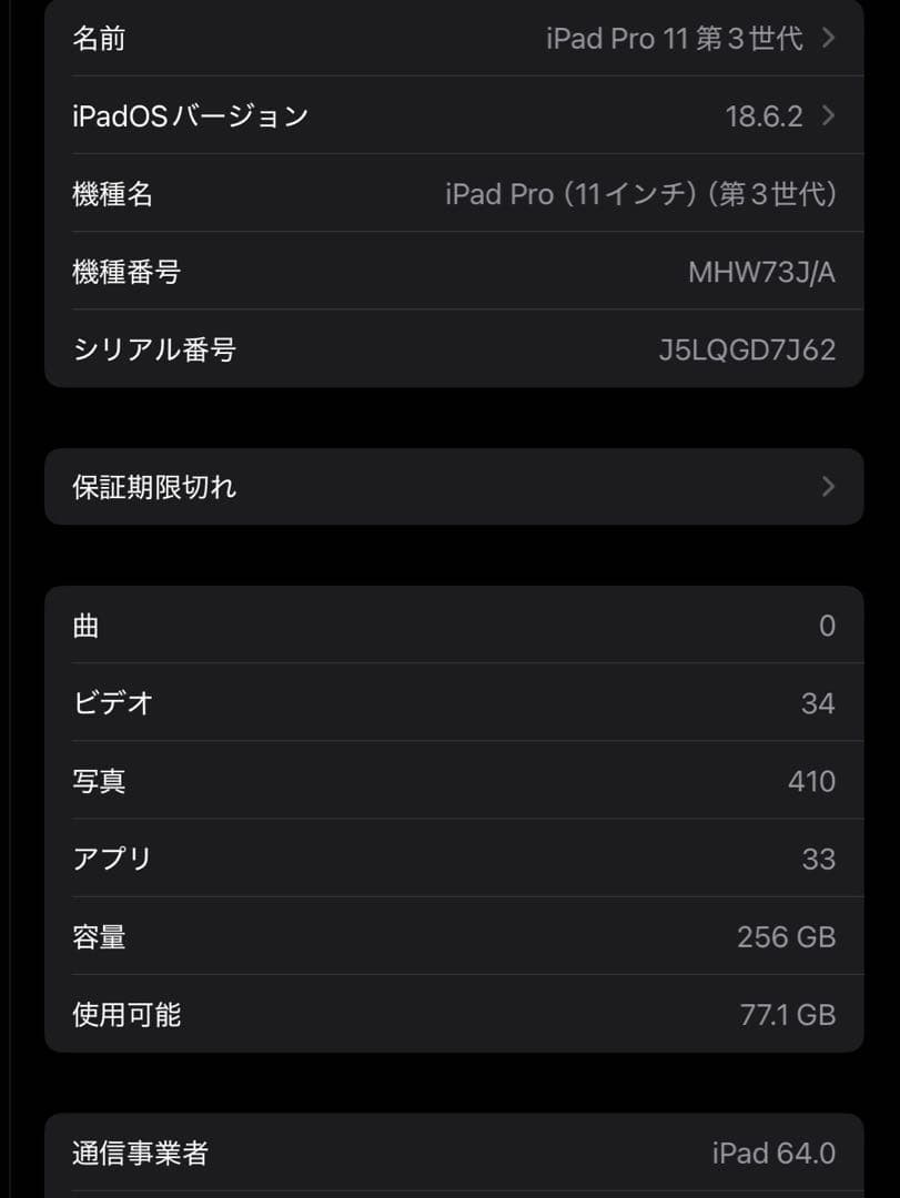 iPad Pro 11 第3世代 M1 256GB cellular
