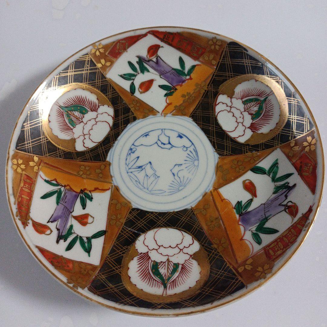 金彩　伊万里　古伊万里　皿　赤絵　明治時代　手描き　アンティーク　骨董　４枚