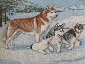 【新品・在庫１点】ゴブラン織り★クッション★シベリアンハスキー★休息のひととき