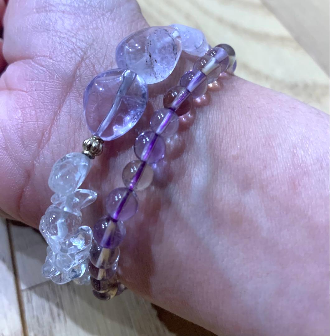 天然石（パワーストーン）ローズアメジスト✖️マニカラン水晶　デザインブレスレット