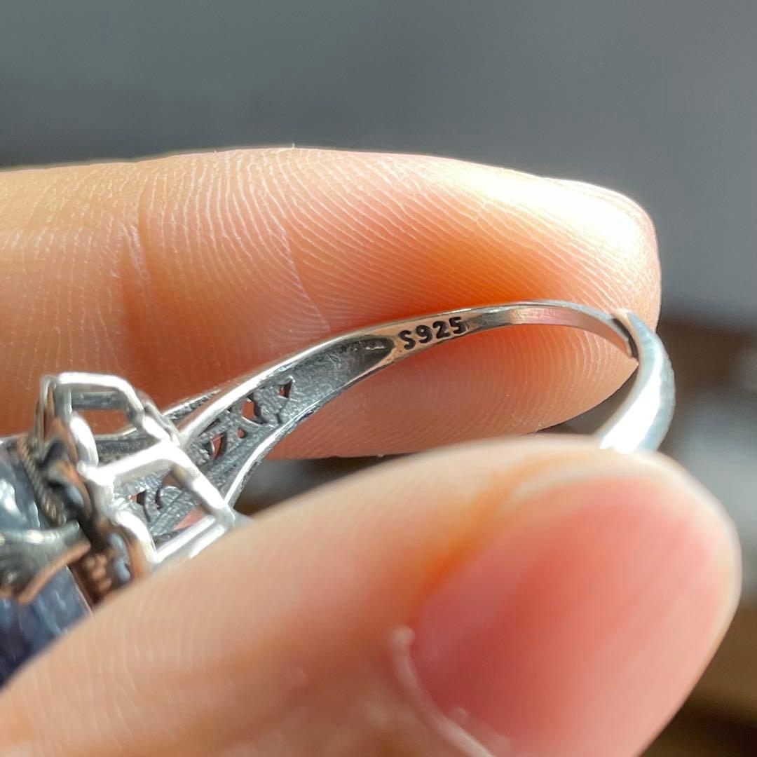 天然石リング　高品質カイヤナイト　高透明　青　シラー　貔貅御守り　SV925刻印