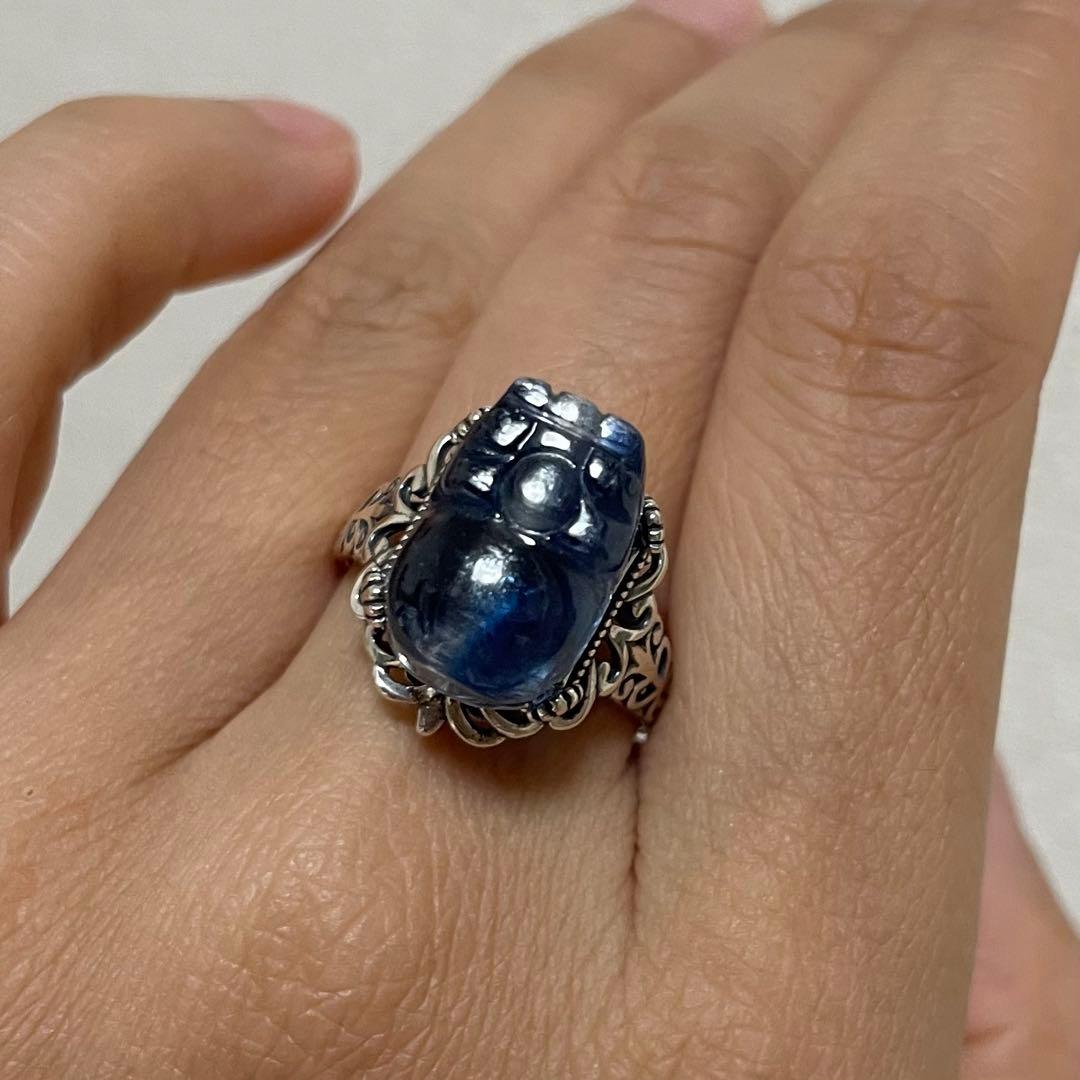 天然石リング　高品質カイヤナイト　高透明　青　シラー　貔貅御守り　SV925刻印