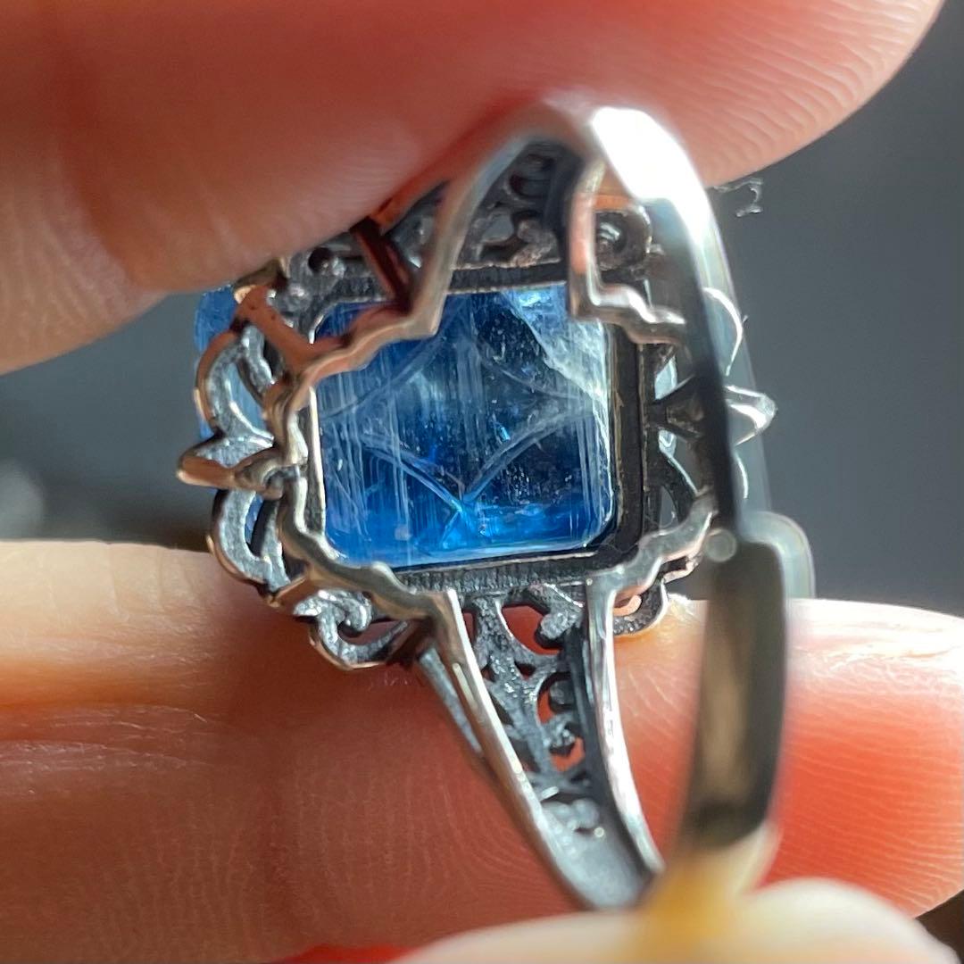 天然石リング　高品質カイヤナイト　高透明　青　シラー　貔貅御守り　SV925刻印