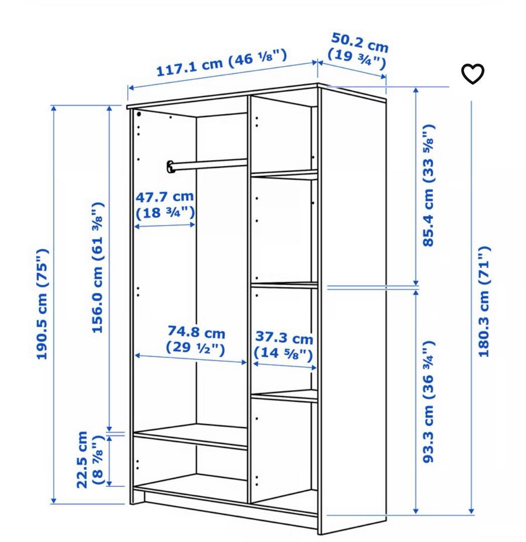 ホワイト 3扉クローゼット ミラー付き