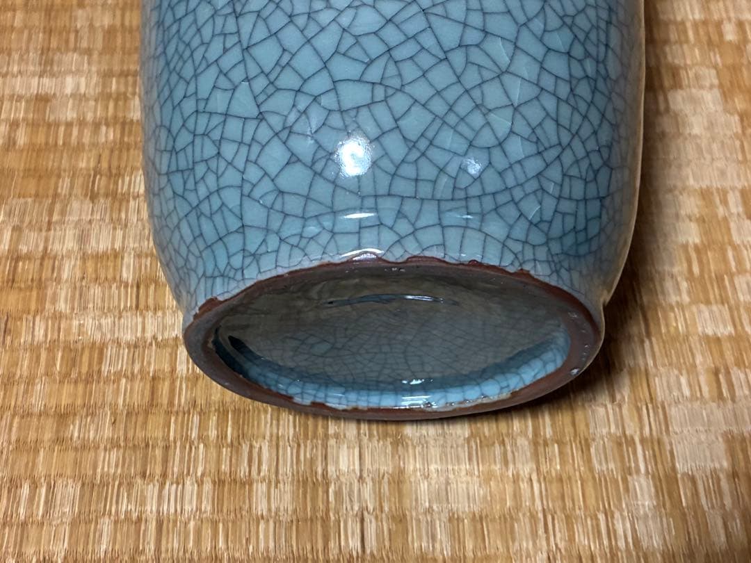 相馬焼？ひび割れ模様の青い花瓶 壺 花入 中国？