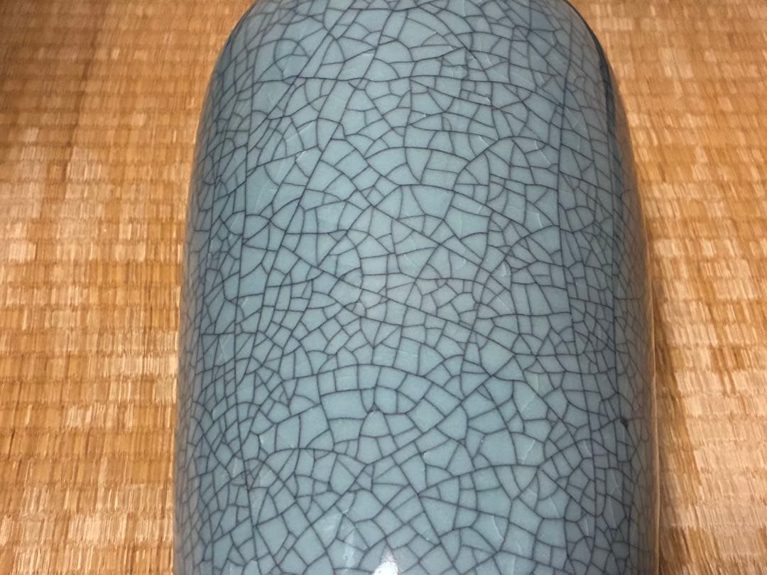 相馬焼？ひび割れ模様の青い花瓶 壺 花入 中国？