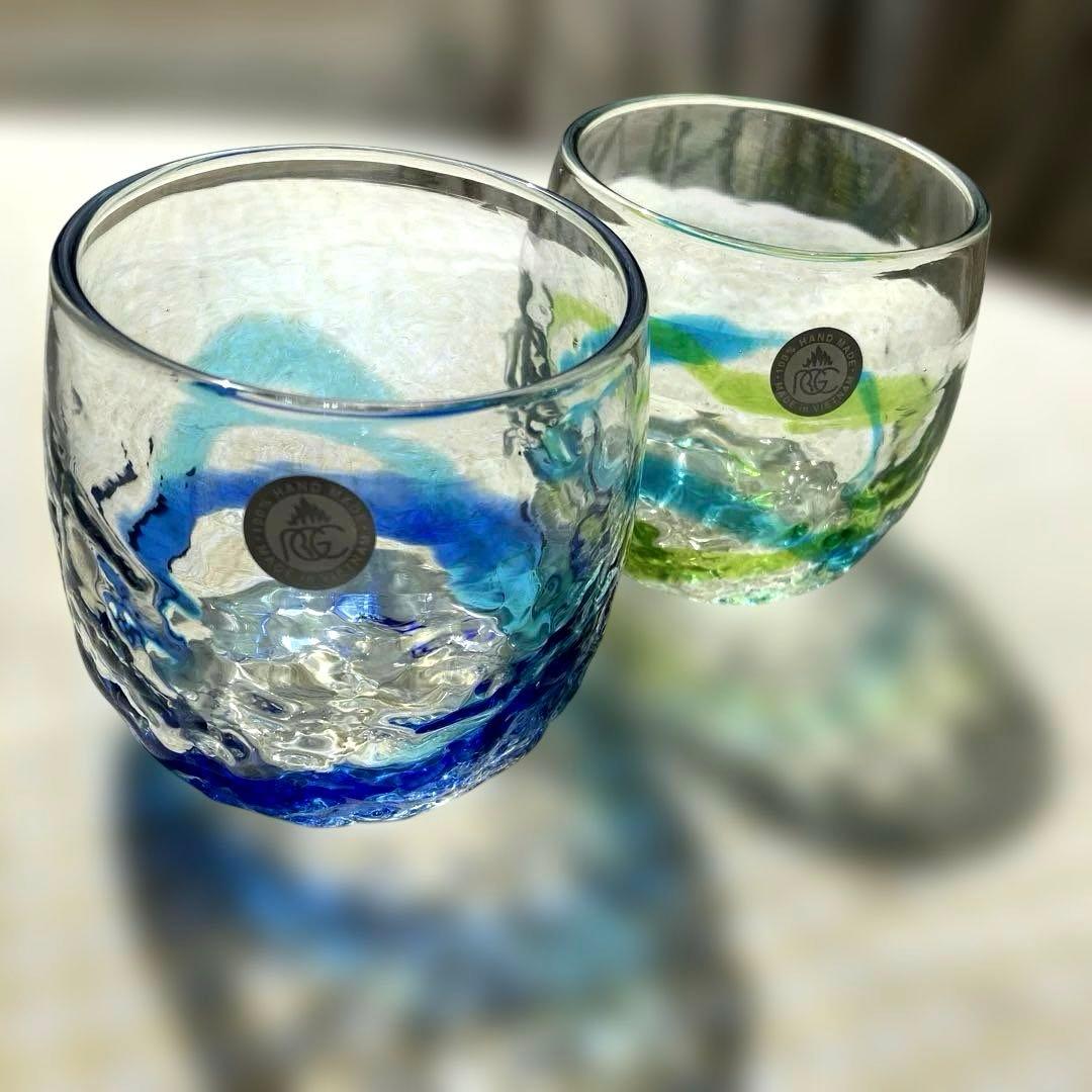琉球ガラス　波模様グラス　2個セット