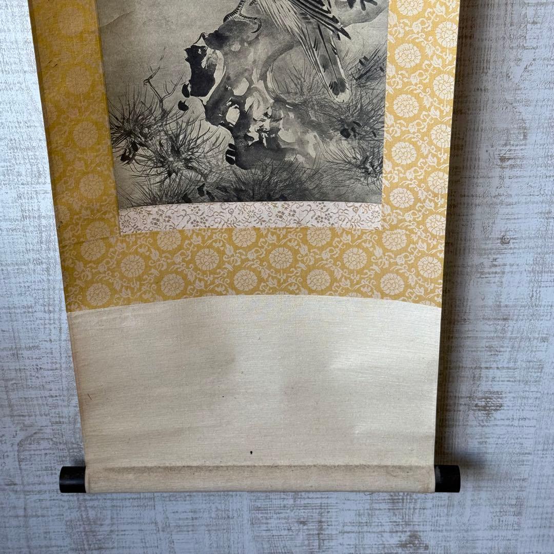 【名品】如圭雪村 松鷹図 掛け軸 重文復刻 水墨画 骨董 解説書・箱付き