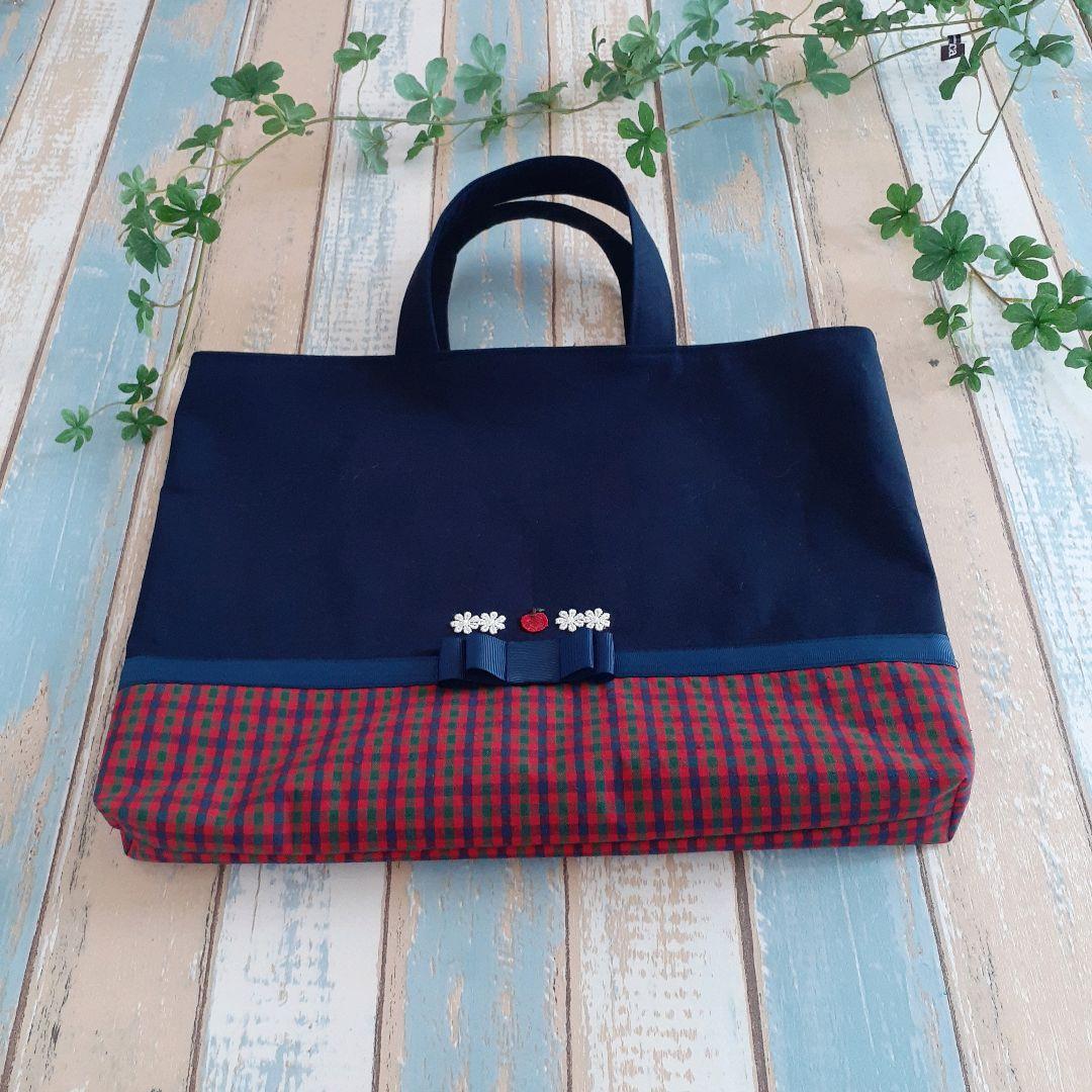 ゆう様オーダー★赤チェックレッスンバック4点セットりんご