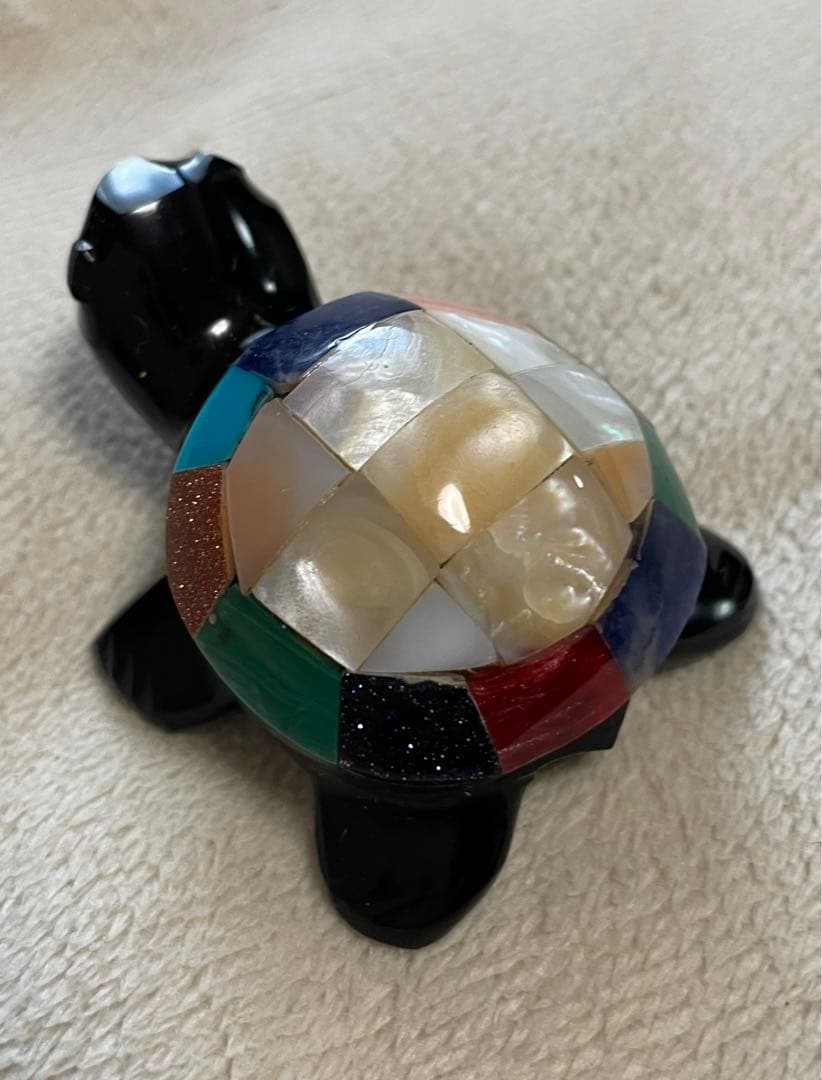 黒曜石　マヤ　tortuga  カメ　置物　メキシコ　宝石
