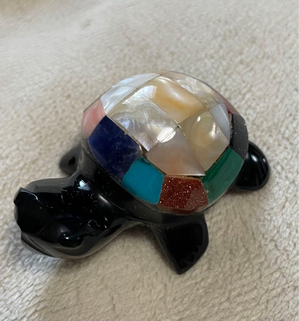 黒曜石　マヤ　tortuga  カメ　置物　メキシコ　宝石
