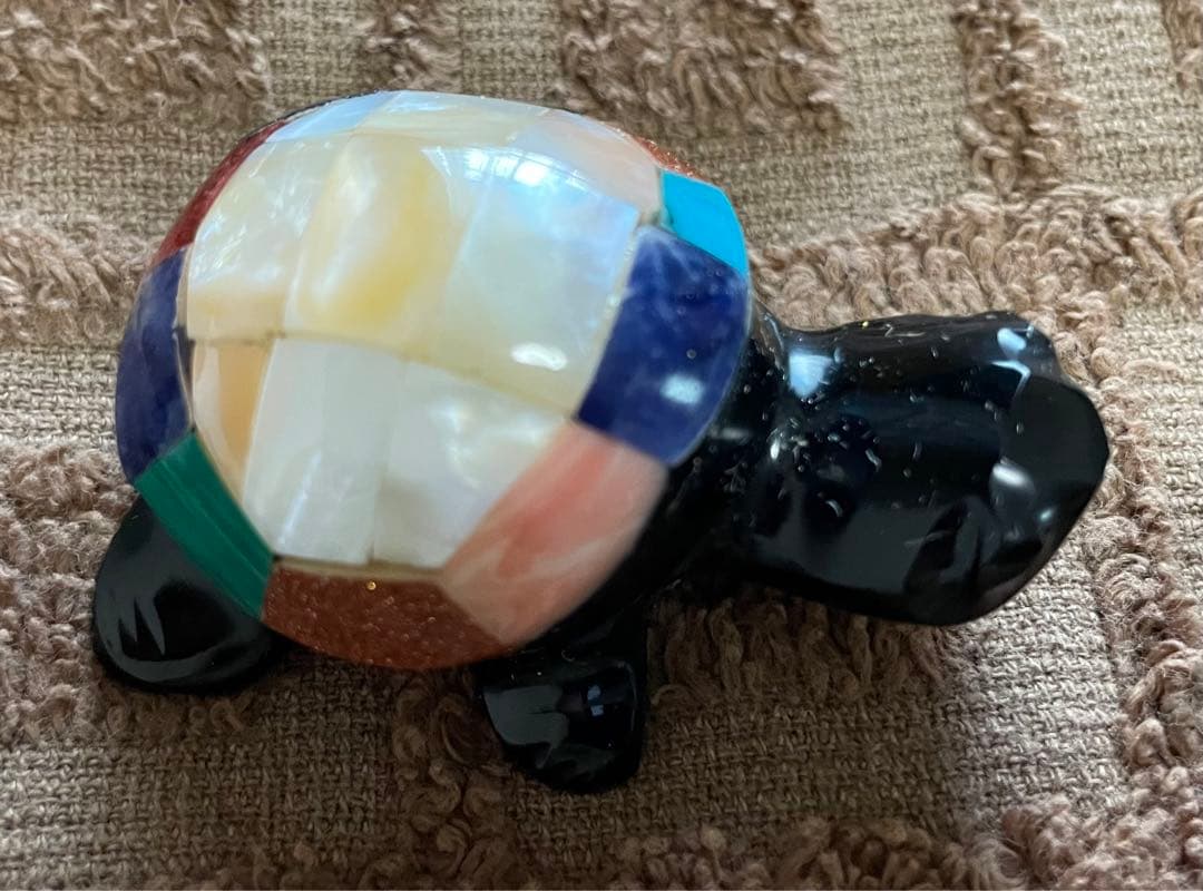 黒曜石　マヤ　tortuga  カメ　置物　メキシコ　宝石