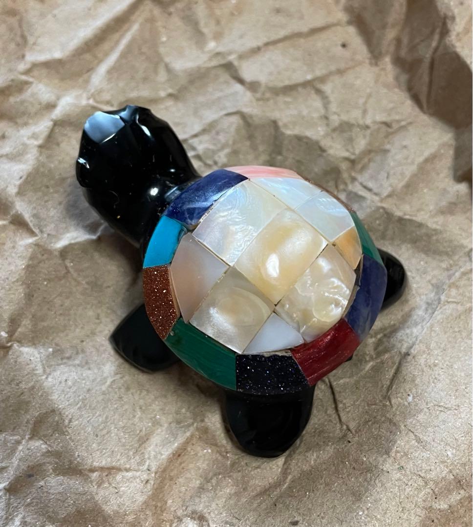 黒曜石　マヤ　tortuga  カメ　置物　メキシコ　宝石