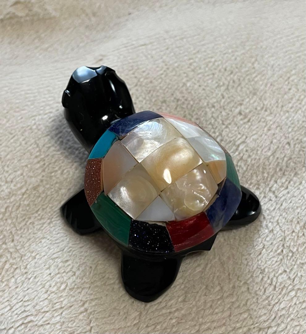 黒曜石　マヤ　tortuga  カメ　置物　メキシコ　宝石