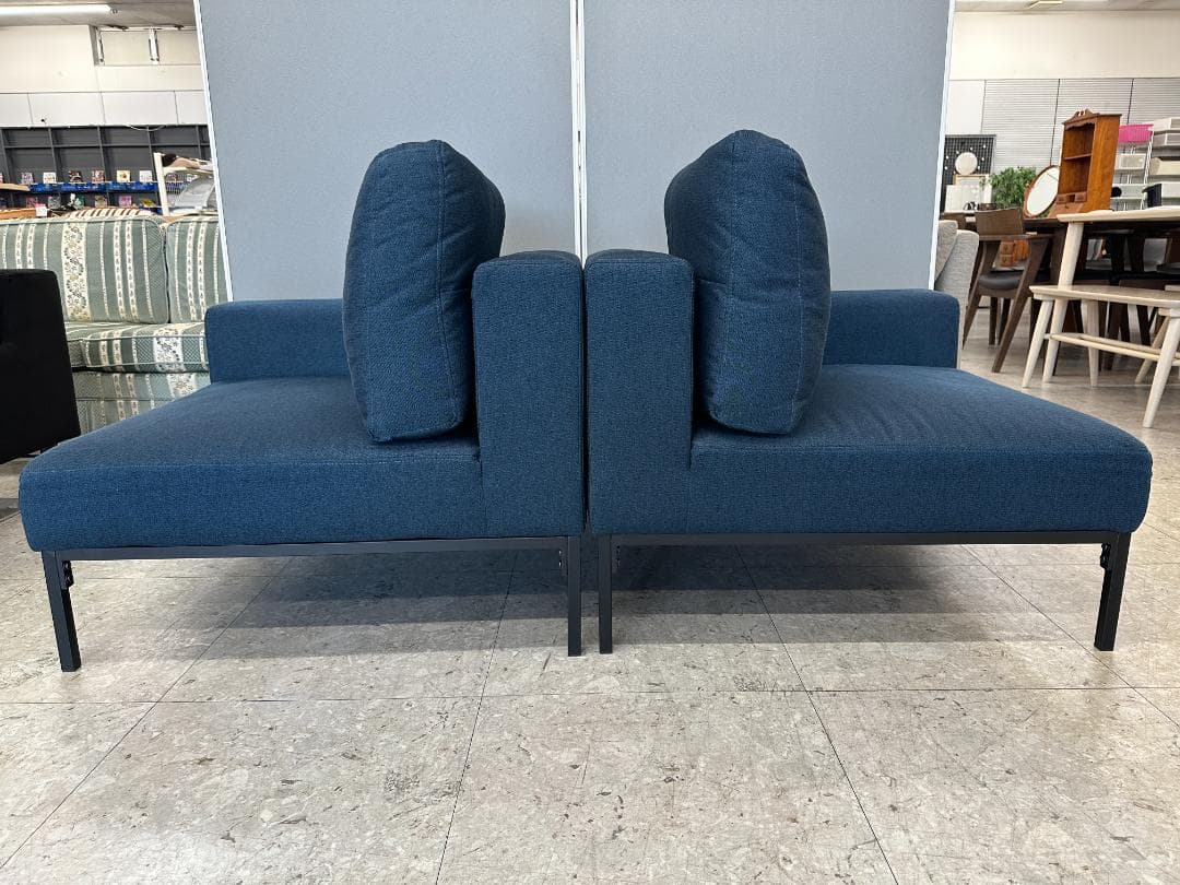 LOWYA　2人掛けソファ　オットマン付き　ブルー