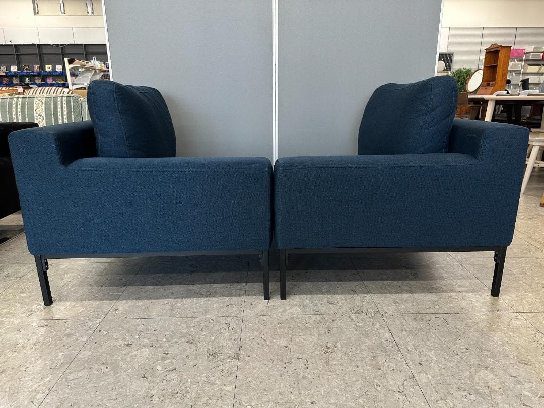 LOWYA　2人掛けソファ　オットマン付き　ブルー