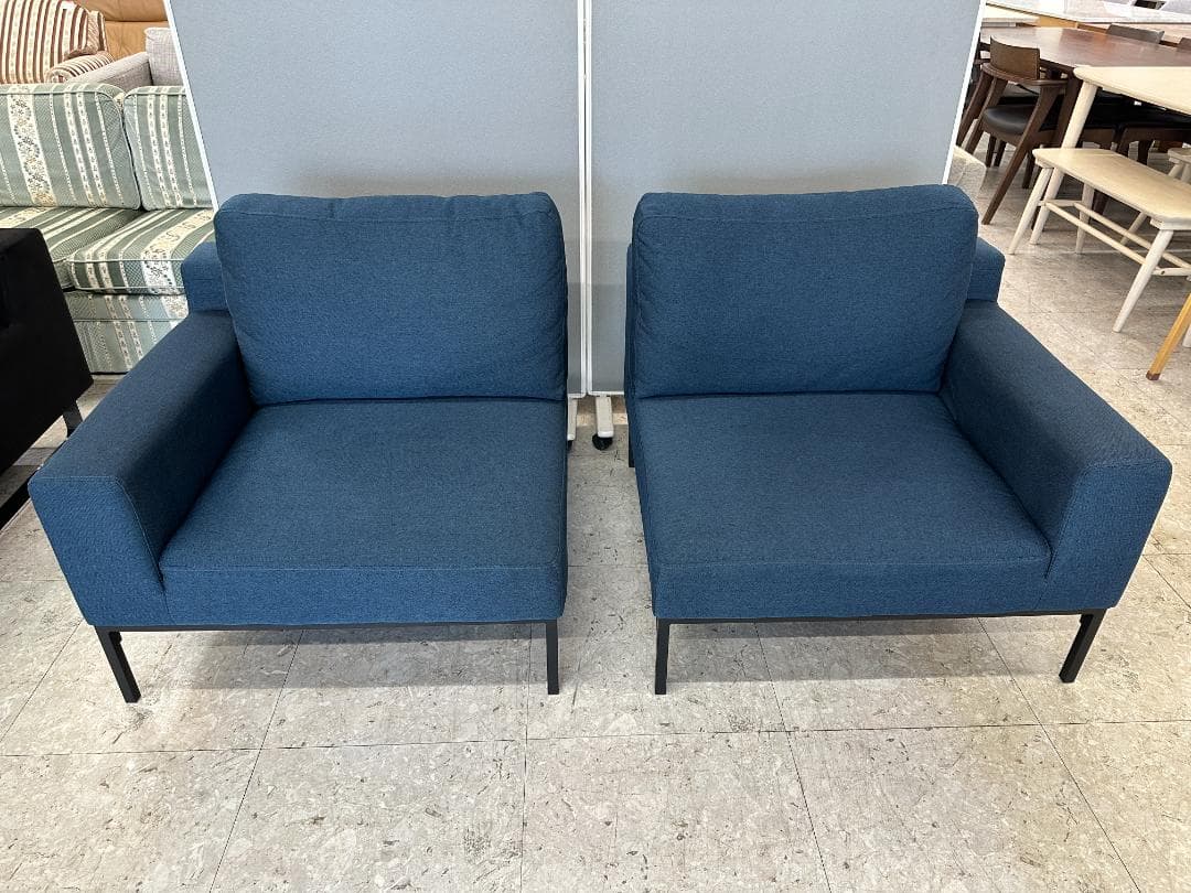 LOWYA　2人掛けソファ　オットマン付き　ブルー