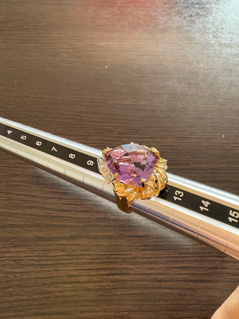 K18Pt900アメジスト・ダイヤリング