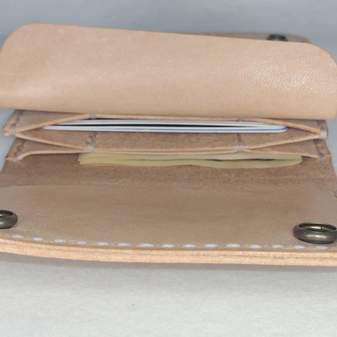 【ハンドメイド】総手縫い ヌメ革 革財布 トラッカーウォレット ショートサイズ