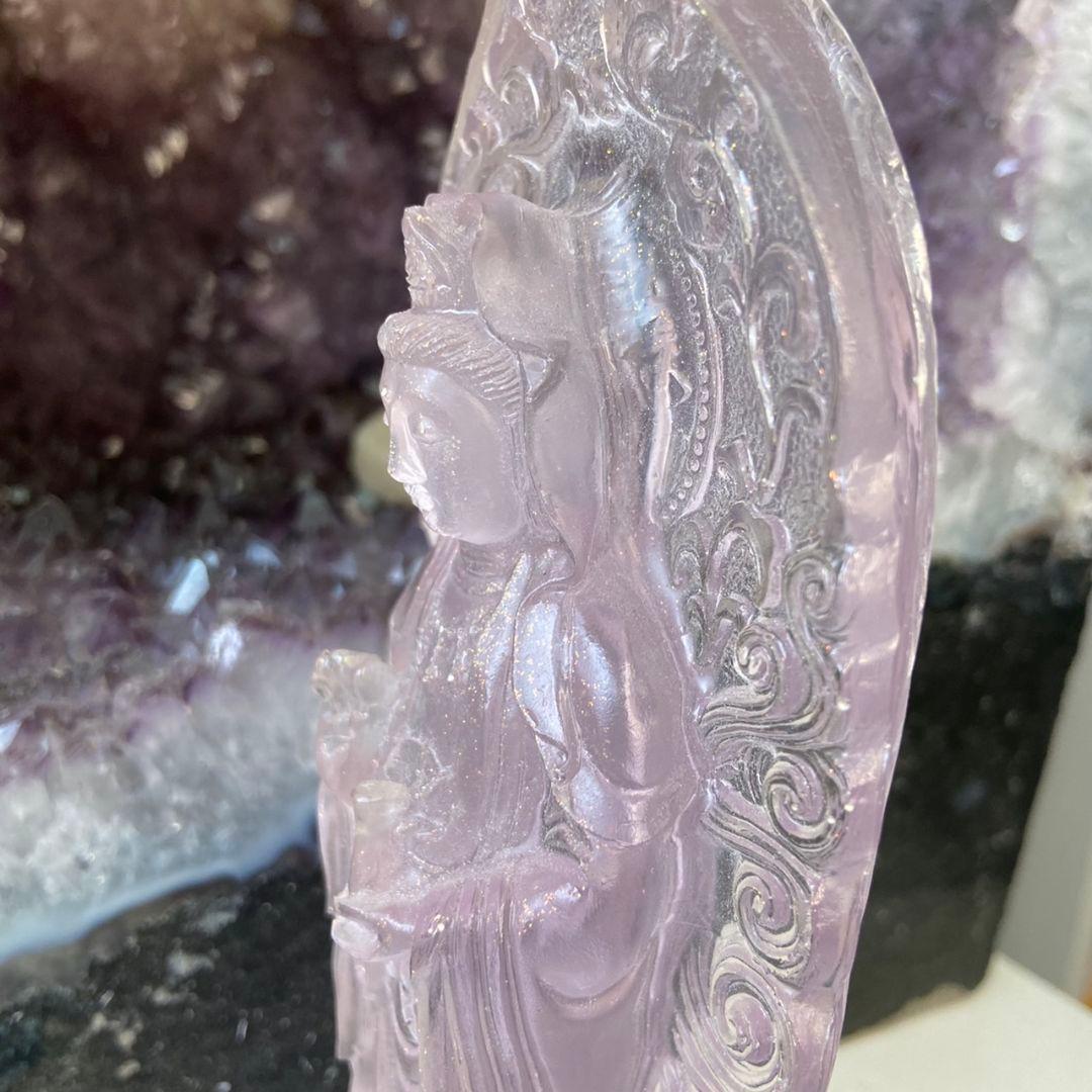 【パワースポットで浄化】観音　観音像　レジン　ピンクパープル