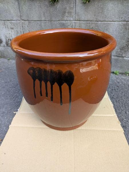 Ｙ【中古品】久松窯 10号 蓋付き 約18L 丸甕 壺 陶器製 保存容器