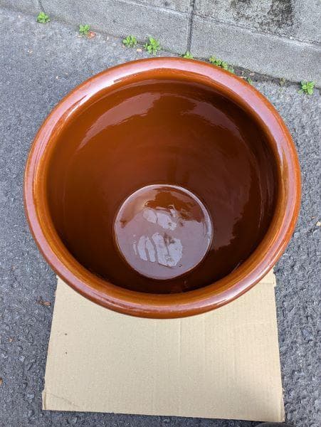 Ｙ【中古品】久松窯 10号 蓋付き 約18L 丸甕 壺 陶器製 保存容器