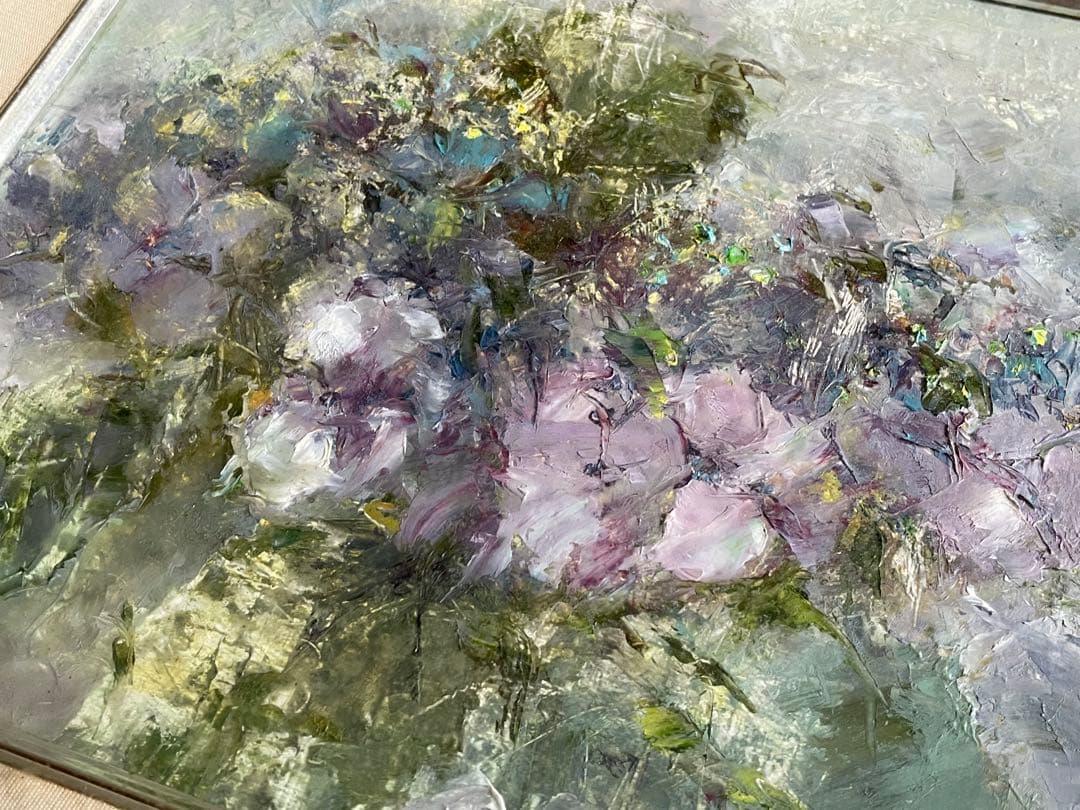 油絵　作者不明　S .H 紫陽花　額入　3号　油彩画