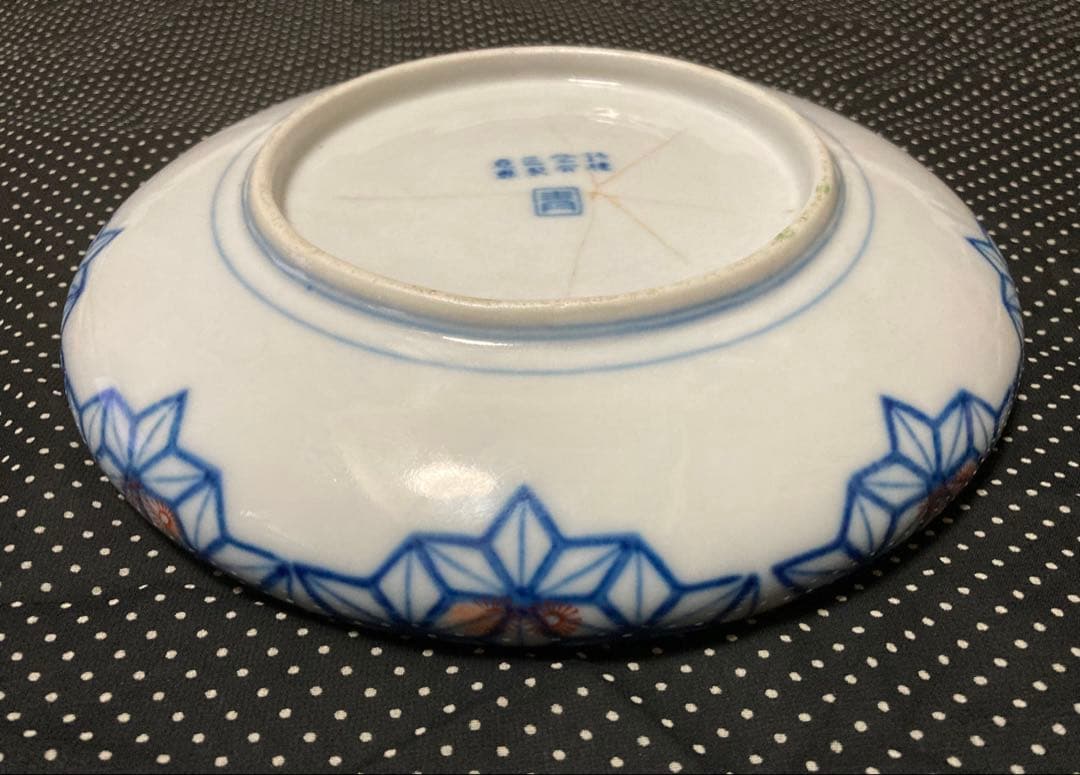 伊万里焼　色絵 中皿　6枚　角青 意匠登録 専製有権　昭和レトロ　ヴィンテージ