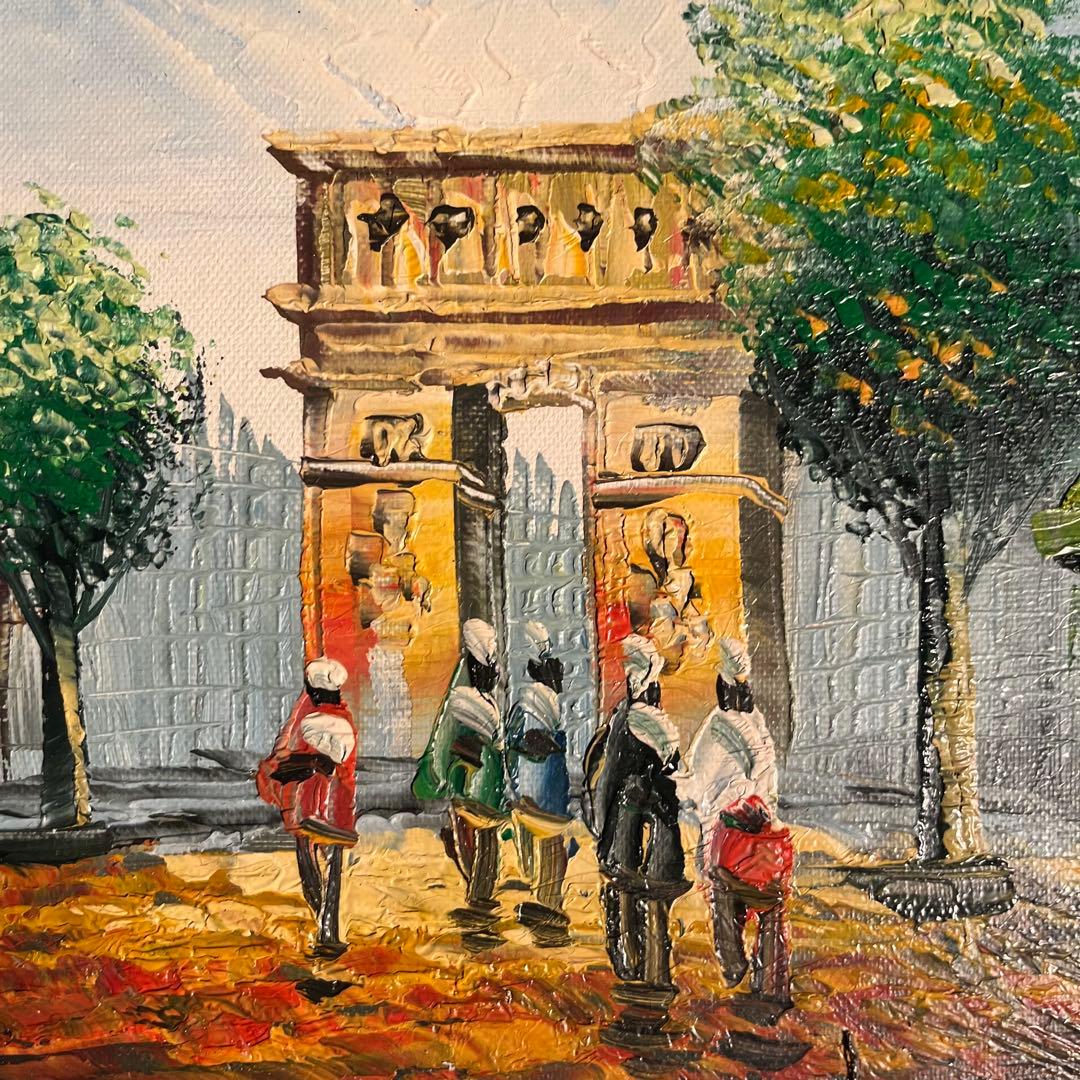 手書き油絵 パリの風景 凱旋門 肉筆絵画 額付き インテリア 油彩画