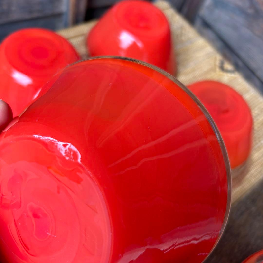 古い食器 ガラスボウル サラダボウル 中鉢 5点セット トマト カラー