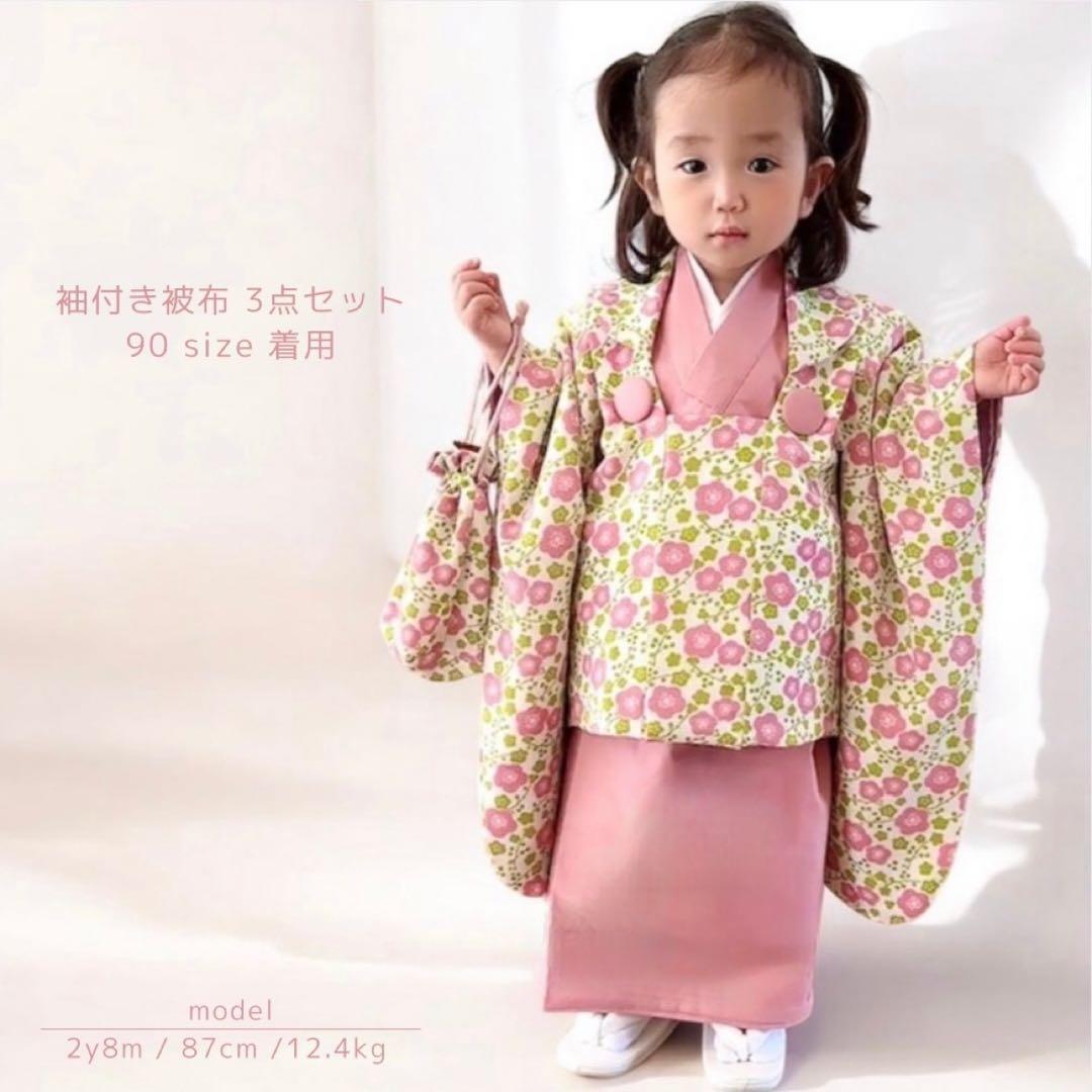 ケーシー★［つばき］袖付被布3点セットꕤハンドメイドꕤ七五三 3歳 女の子