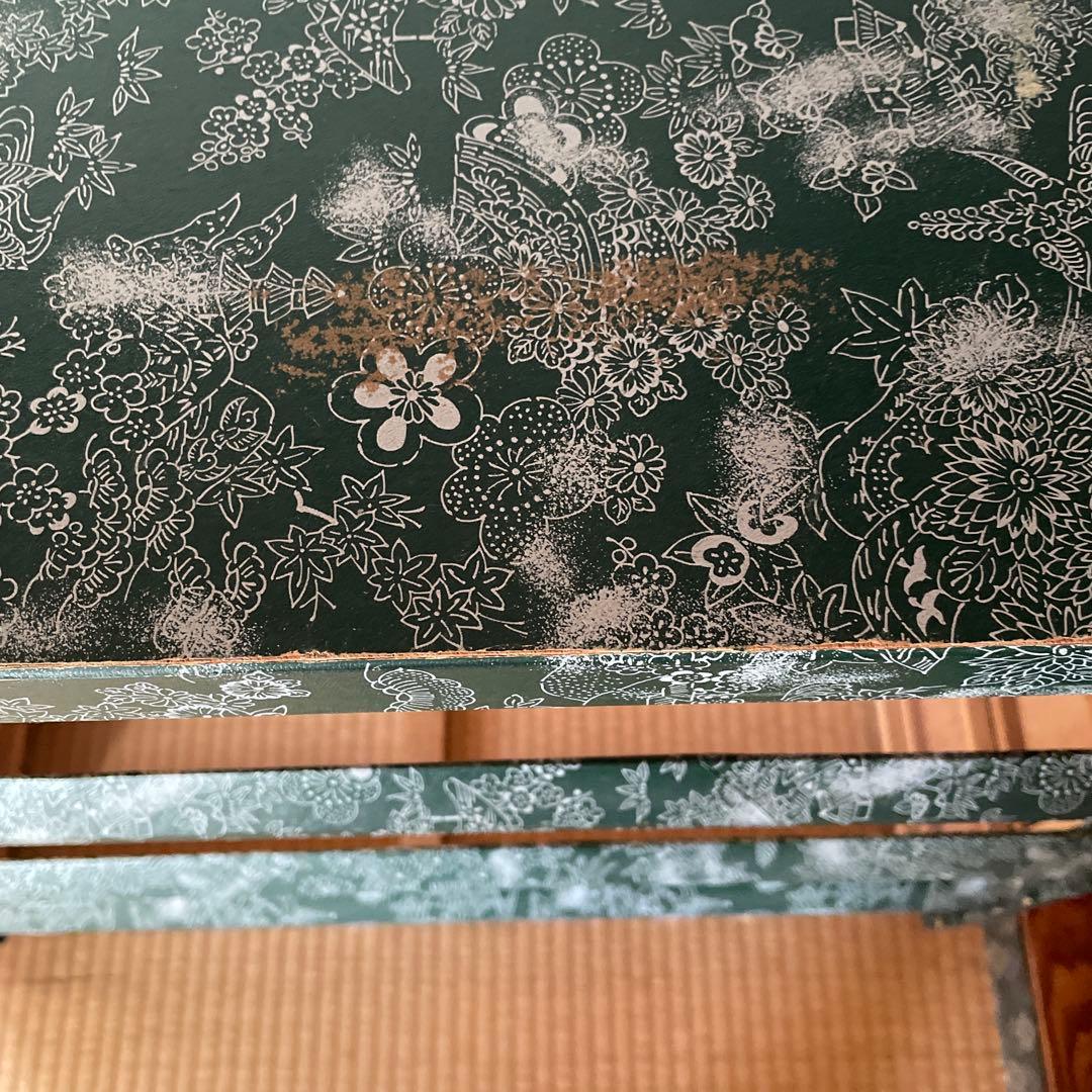 昭和レトロ　木製花柄チェスト 4段緑色　和箪笥