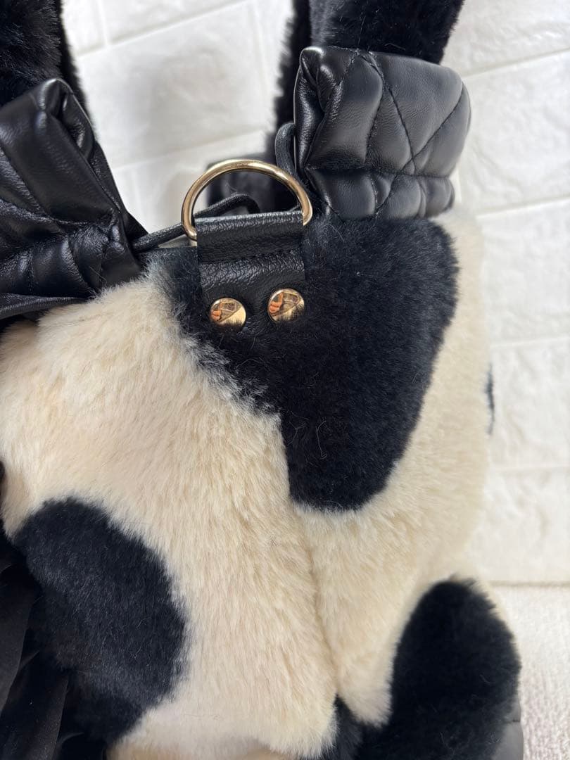 黒*こ様 コヤンイサムチョン　ハンドメイド　丸底ファー巾着バッグ　ヒョウ柄うさち