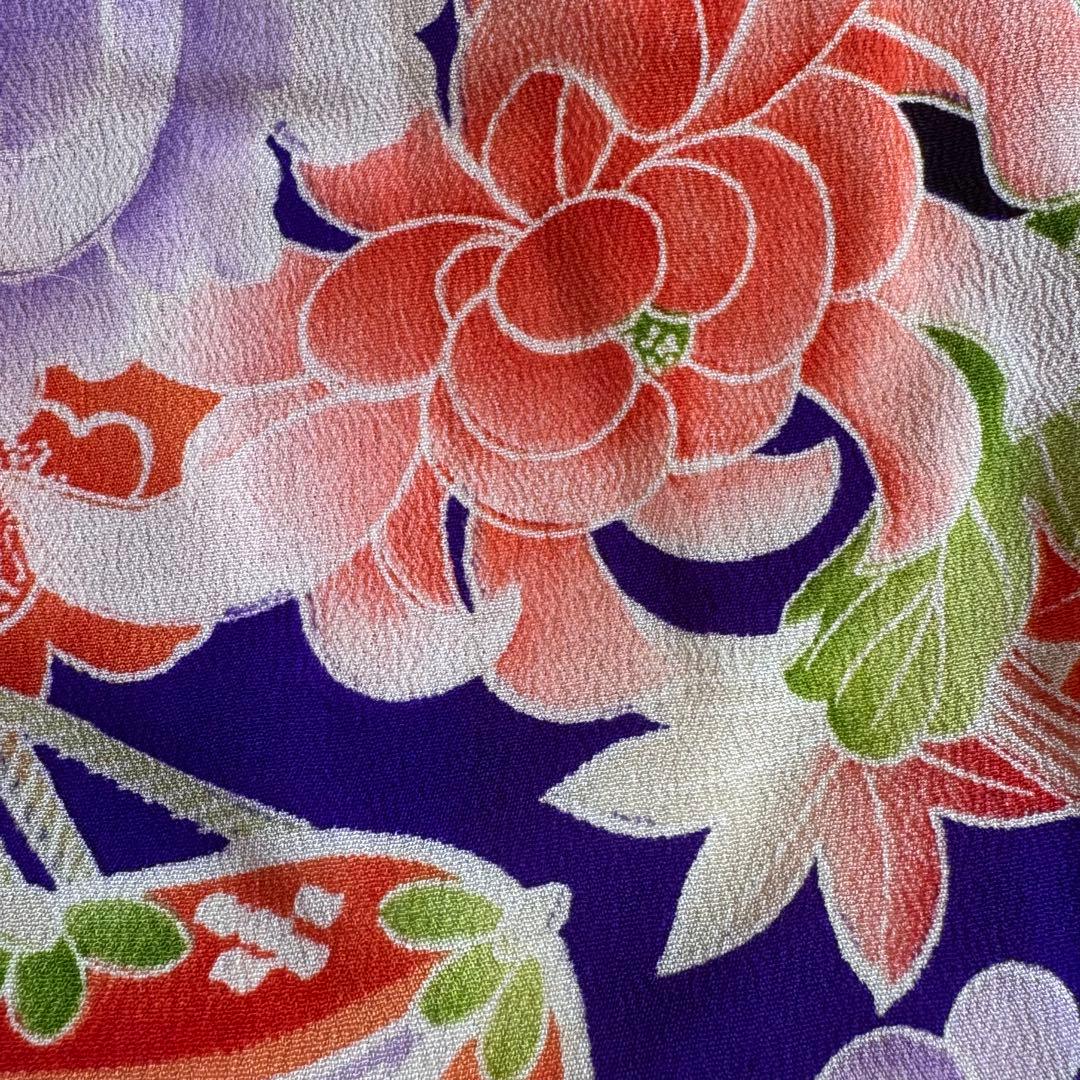 市松人形 12号(42cm)サイズの着物　比翼仕立て　紫　淡い色の花堤太鼓　　こ