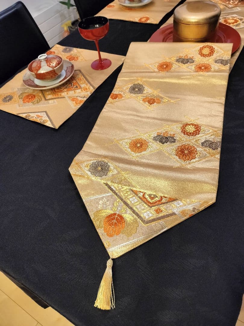 kikiA642★高級‼️豪華刺繍‼️袋帯正絹テーブルランナー2m20cm