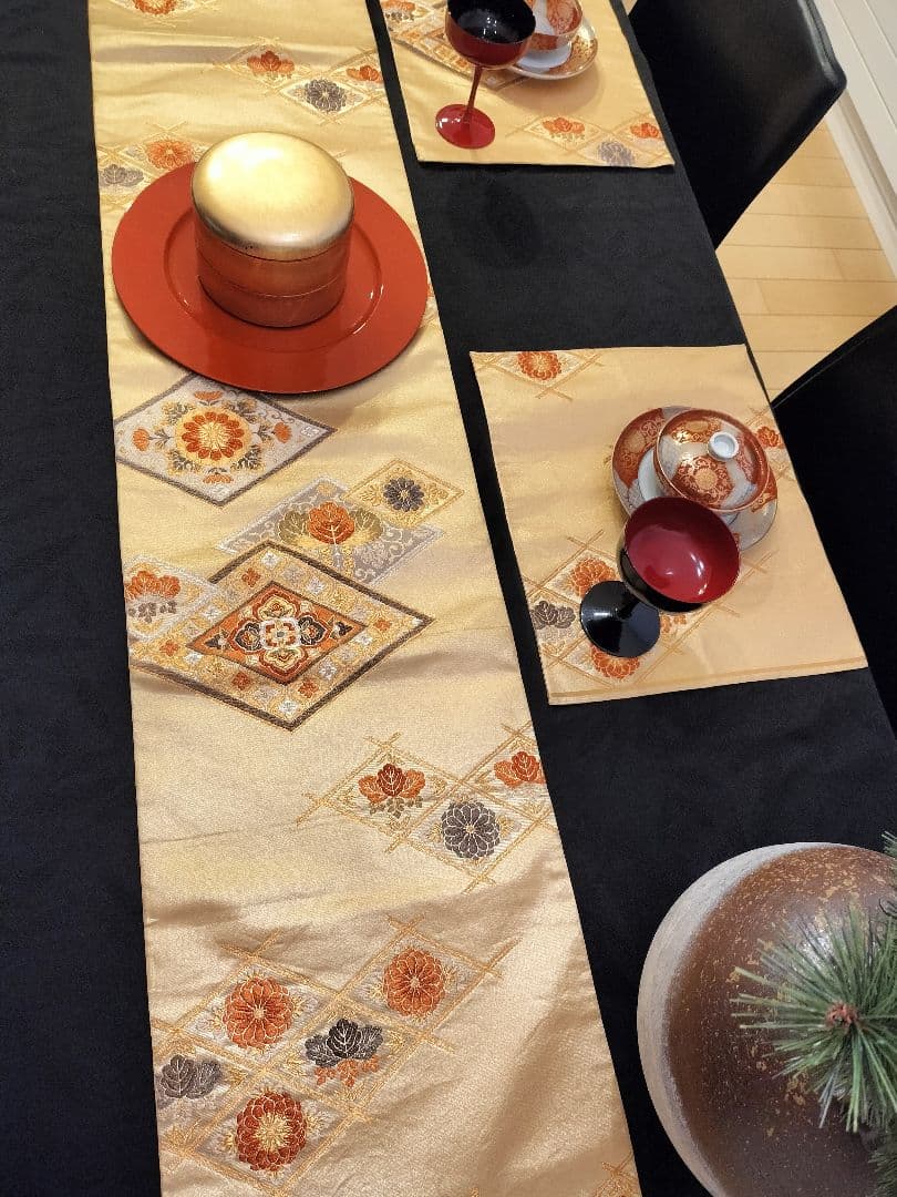 kikiA642★高級‼️豪華刺繍‼️袋帯正絹テーブルランナー2m20cm