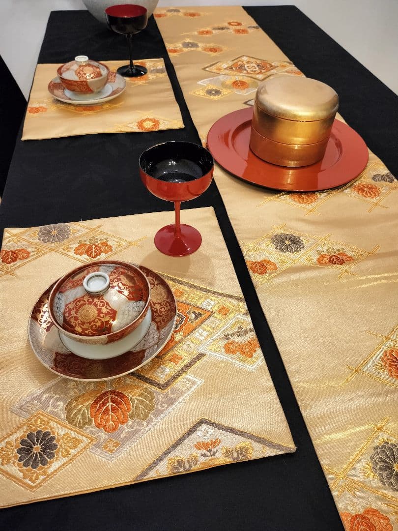 kikiA642★高級‼️豪華刺繍‼️袋帯正絹テーブルランナー2m20cm