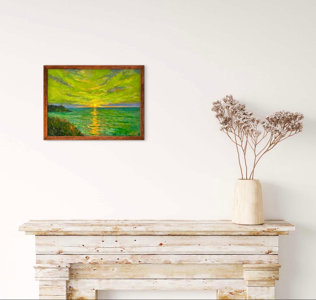 海と朝日 F4 油彩画 風景画 絵画 oil painting art