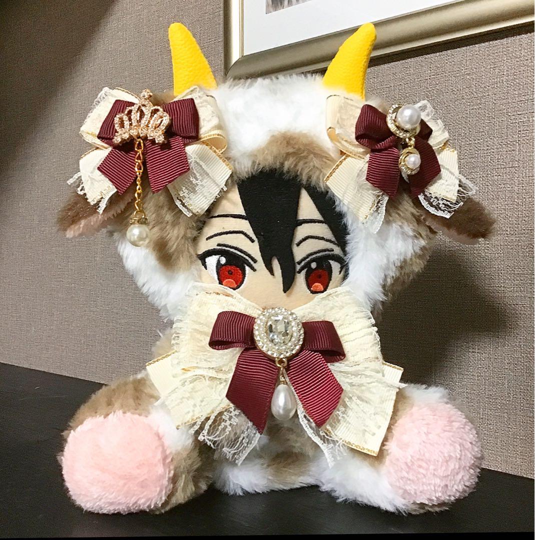 【126】牛　ホルスタイン　茶系　おすわり　ぬい服　16cm 着ぐるみ