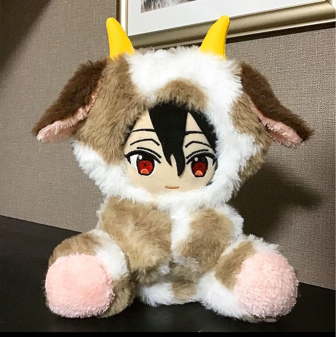 【126】牛　ホルスタイン　茶系　おすわり　ぬい服　16cm 着ぐるみ