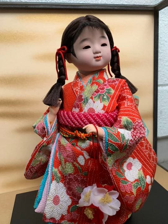 雛人形　おさげ　寿宝作　ガラスケース入