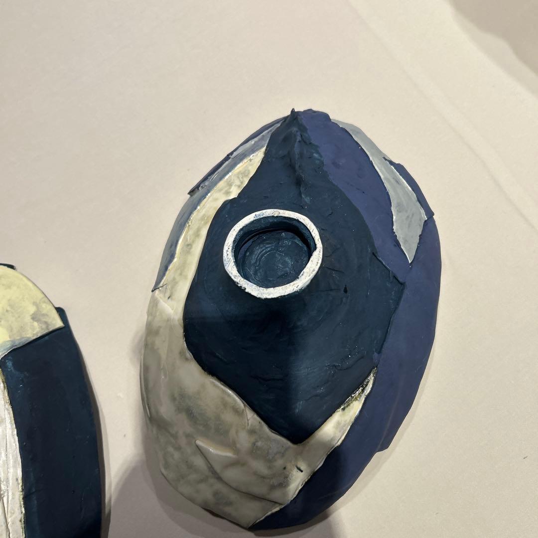 作家物陶器 2枚セット広大付きオーバル皿※欠けあり