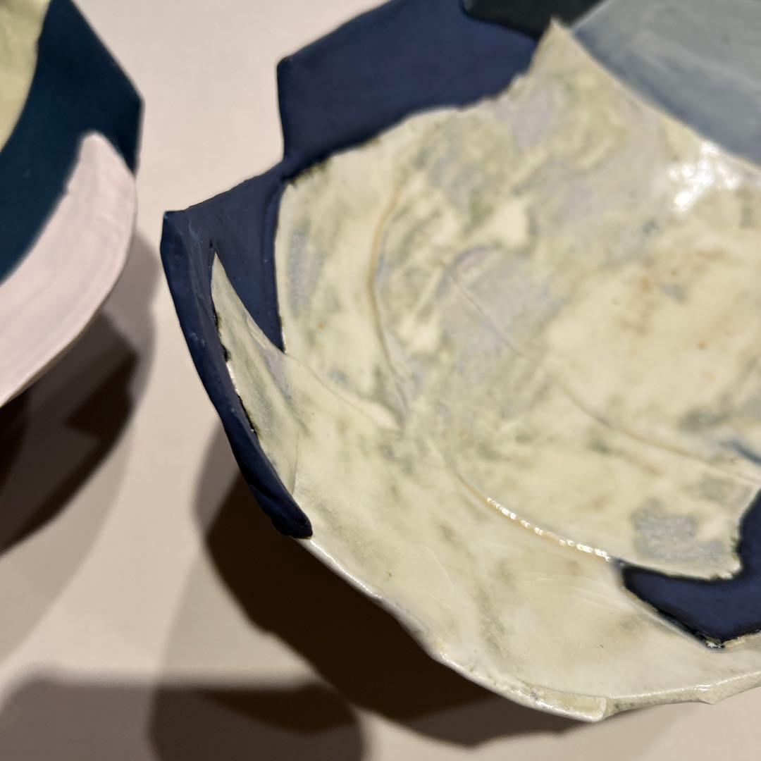 作家物陶器 2枚セット広大付きオーバル皿※欠けあり