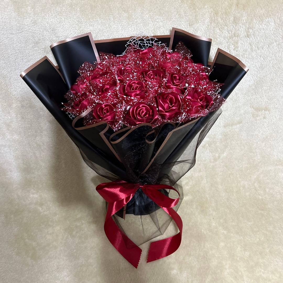 21本ダークレッドバラブーケプレゼント お祝い 枯れない花 永生薔薇　特別な人へ