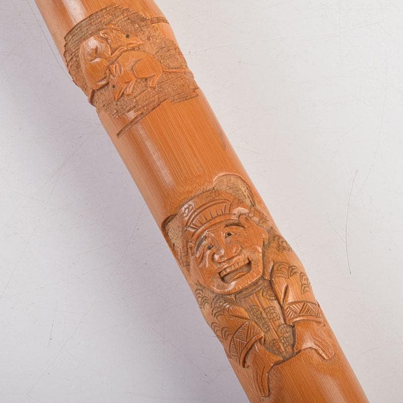 溶けたアイス　古竹　吉明刀　人物鼠彫　杖　長さ約87cm　V　R9068