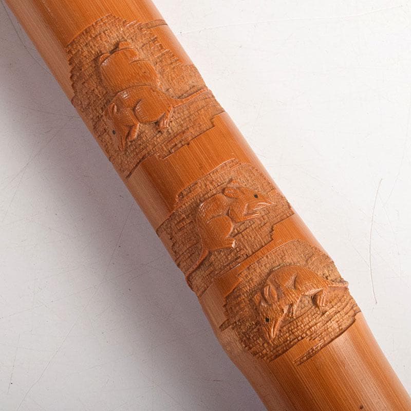 溶けたアイス　古竹　吉明刀　人物鼠彫　杖　長さ約87cm　V　R9068