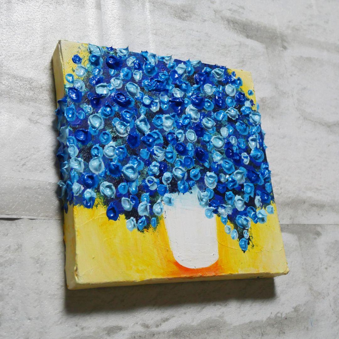 油絵 油彩 油彩画 絵画 アートパネル【青いかすみ草】