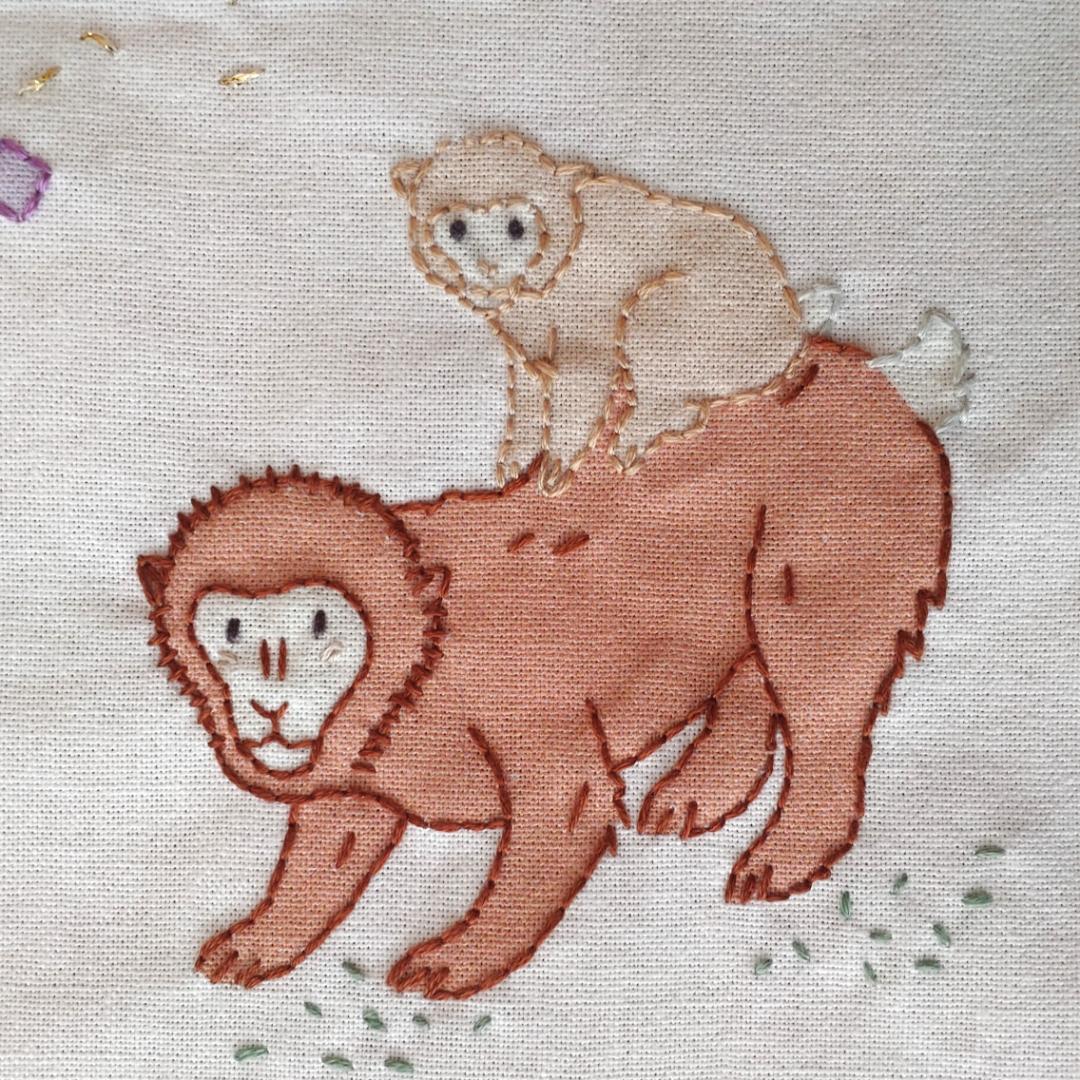 【完成品】ステッチクロス＜十二支の動物たち＞ 約60×47cm